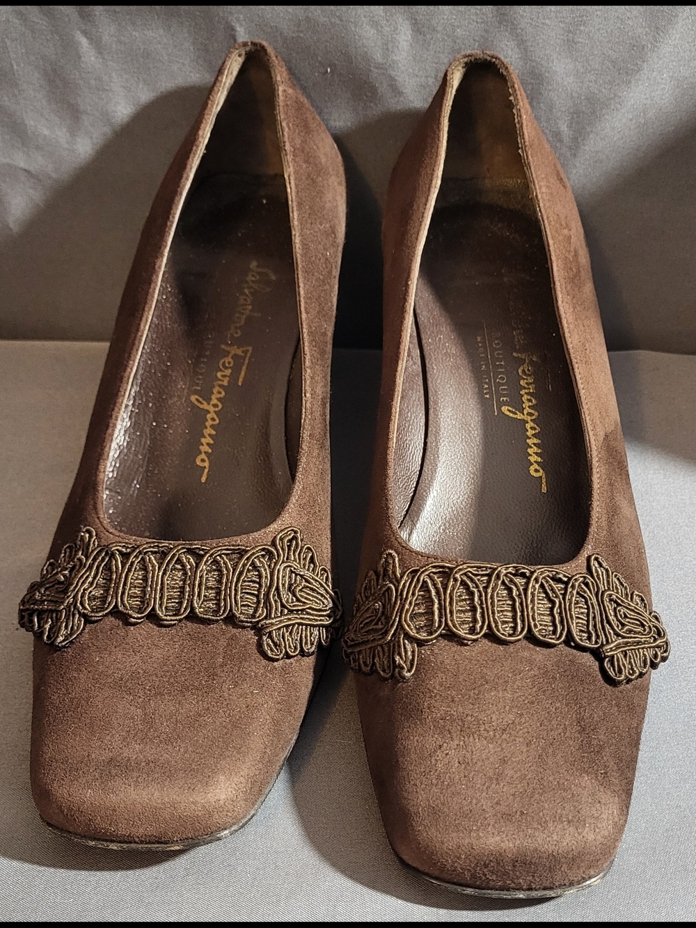 Salvatore Ferragamo Brown Suede Embellished Women's Pumps